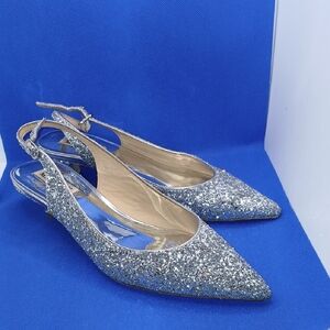 Elegant Silver Glitter Slingback Heels